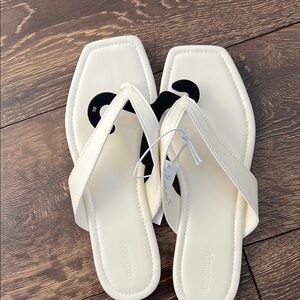 Cream Square-Toe Sandals